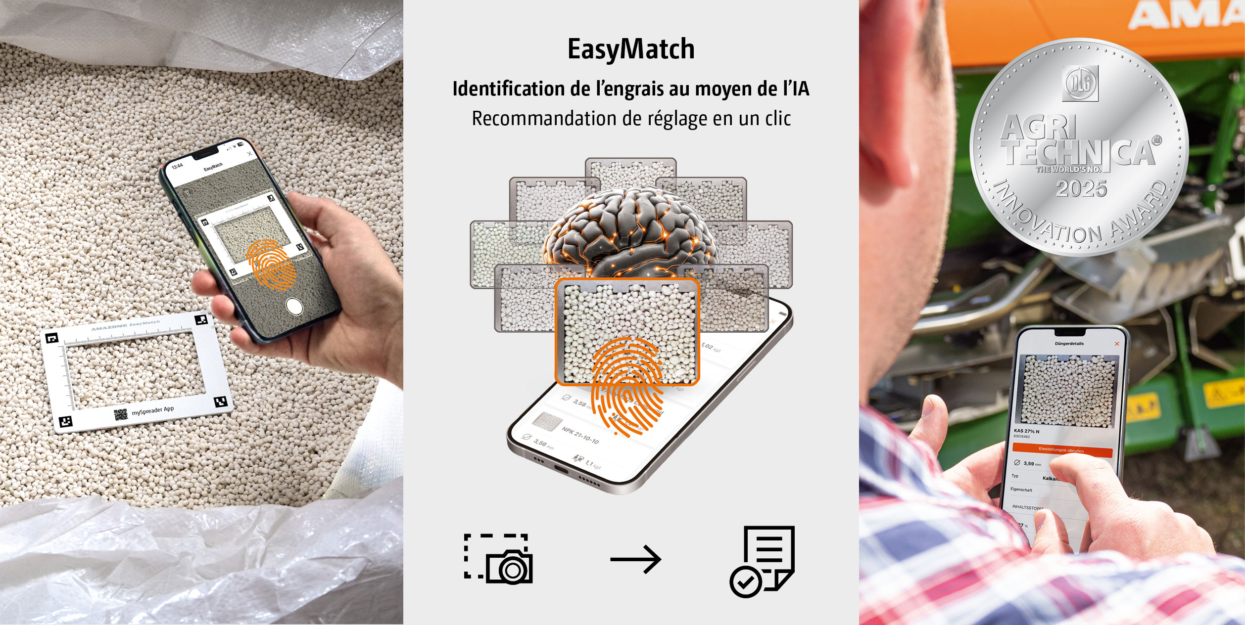(© AMAZONE: Schema_EasyMatch_GO_fr.jpg) Avec EasyMatch, une empreinte numérique est déterminée à partir de multiples facteurs par l'intelligence artificielle (IA)